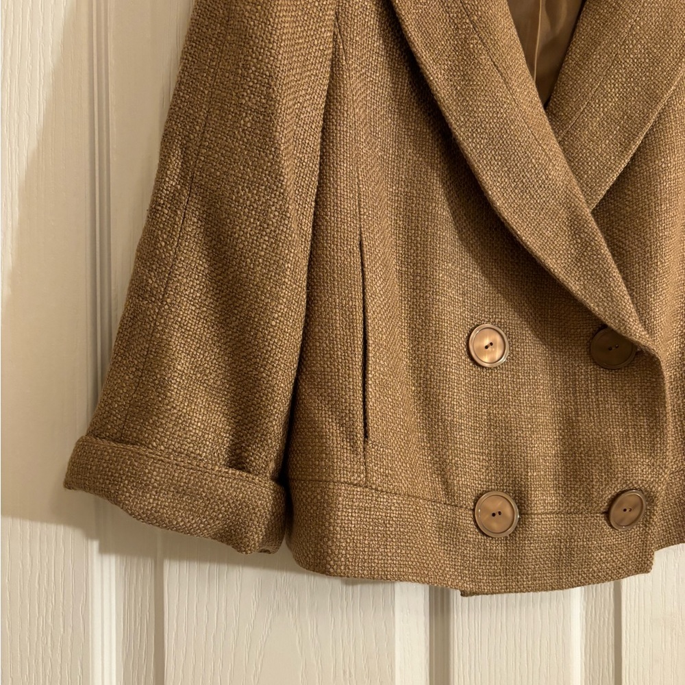 TALBOTS Cropped Tan Tweed Like Blazer with Buttons - Picture 4 of 9